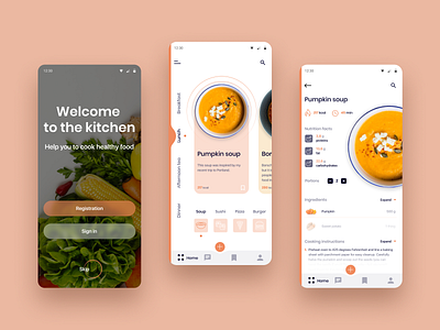 Mobile App - Cooking Recipe UX/UI Designer app chef clear cooking design design app minimalistic mobile app mobile ui orange recipe ui ux web design