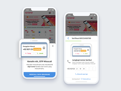 Ayopop Misscall OTP app call design mobile otp phone call red ui user experience user inteface ux verification white