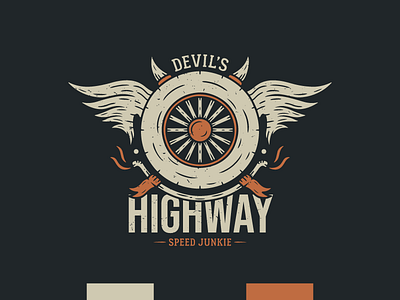 Devil's Highway - Vintage Illustration badge badge logo biker car highway illustration motorcycle musclecar redbubble retro road streetwear t shirt t shirt design t shirts vintage wheel wings