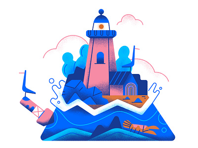 lighthouse on a triangle design illustration texture