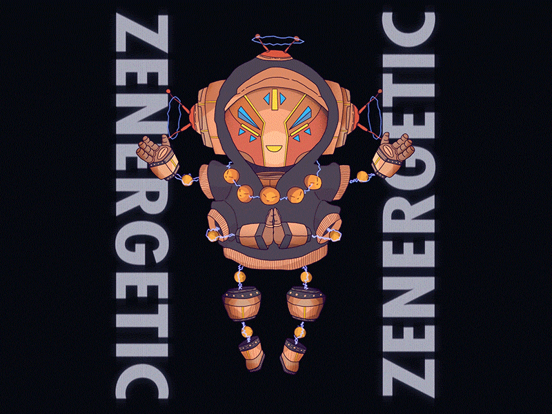 Zenergetic animated animation animation 2d character design digital energetic glitch motion robot zen