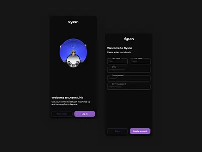 Dyson Link app app design branding clean design dyson link minimal modern page sign in signup smarthome ui ui design ux