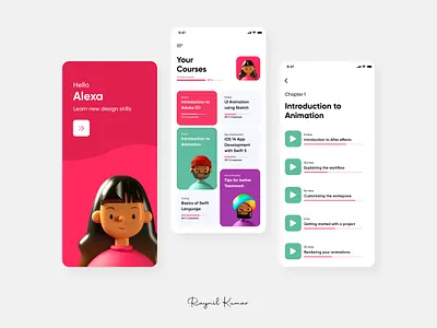 Online Course App UI Kit 3d 3d artist app casestudy design microinteraction mobile app mobile app design ui ux