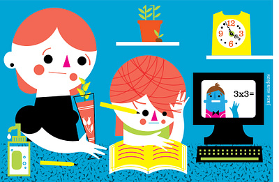 getting quarantine schooled computer cute drinking family homeschool illustration learning quarantine school school computer learning