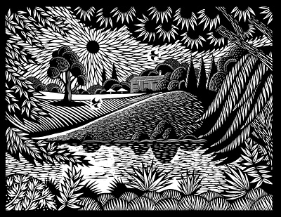 Fields book digital environment folioart illustration landscape lino linocut nature nick hayes publishing