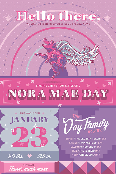 Nora Invite: Intro announcement design flying pig illustration pig pixel art pixel illustration print print design