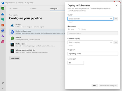 Pipeline to Kubernetes azure devops enterprise pipeline ui ux