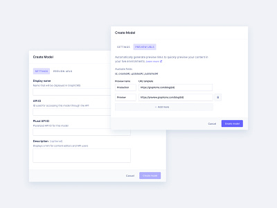 Preview URLs graphcms headless input field inter modal popup ui ux