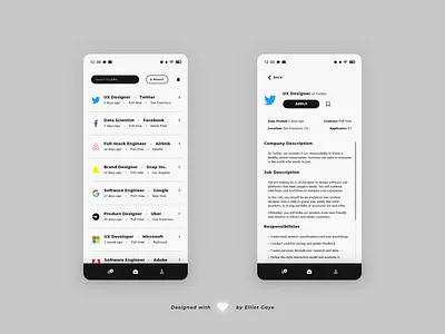 DailyUI #050 - Job Listing adobe xd application design application ui career careers daily 100 challenge daily ui dailyui job application job board job listing mobile app design modern design modernism monochromatic neumorphism simplicity ui ux white space