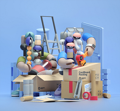 Packing 3d abstract adobe cinema4d design graphic design illustration inspiration modern octane paper