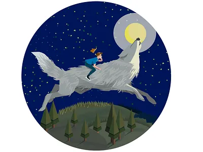 magic wolf boy character fairytale illustration landscape vector wolf