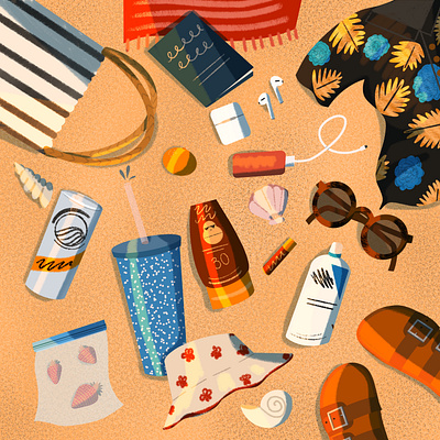 Beach Bag Contents beach beach bag drawing drawing challenge graphic graphic illustration graphicdesign illustration instagram summer