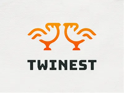 Twinest! bird brand branding dove geometric icon line logo logo design logodesign mark minimal monochrome monoline nest symbol twin twinest twins wings