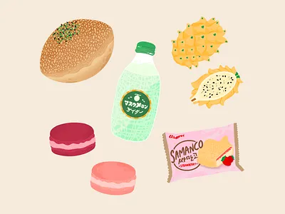 Summer Snacks curry donut food illustration illustration macarons melon soda procreate procreate app samanco snacks summer yellow dragonfruit
