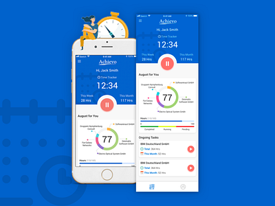 Achievo Time-Tracker App app app design creative mobile app minimalistic app design mobile app design mobile app design agency mobile application mobile application design mobile application development time tracker ui ui design for app ux