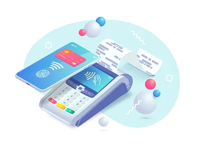 Contactless payment isometric illustration cashless ecommerce illustration isometric isometry nfc pay payment payments phone terminal vector