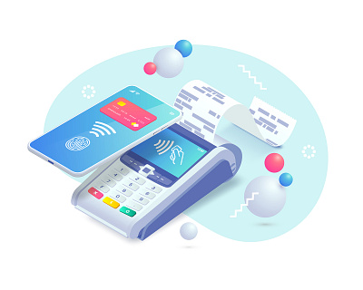 Contactless payment isometric illustration cashless ecommerce illustration isometric isometry nfc pay payment payments phone terminal vector