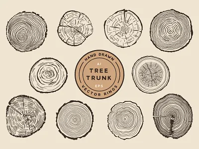 Tree Trunk Set hand drawn illustration pack ring rings set tree tree ring trunk vector vintage wood