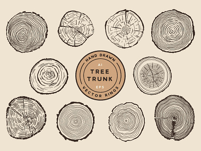 Tree Trunk Set hand drawn illustration pack ring rings set tree tree ring trunk vector vintage wood