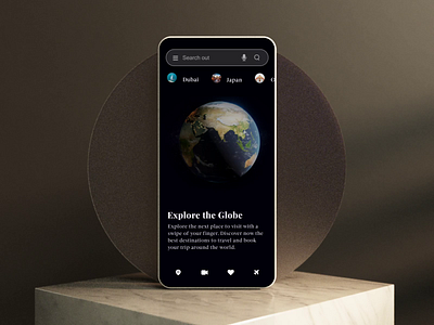 Travel Earth Mobile App UI/UX Design and Animation 3d animation app c4d design earth map mobile motion travel uiux