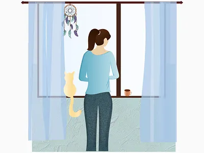 Girl & Cat Illustration clean concept design digitaldesign graphic design illustration minimal vector