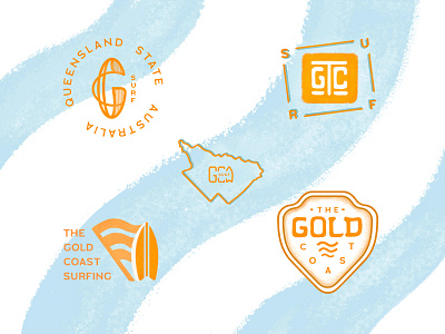 The Gold Coast surfing australia badge beach branding coast gold illustration lettering logo design logotype queensland surf surfing waves