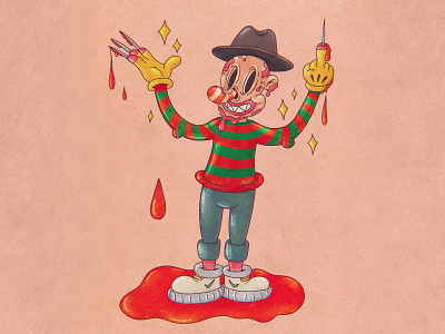 Stop the bloody terror cartoon cartoon character cartoon illustration cartoons character character design characterdesign characters drawthisinyourstyle flat freddy freddy krueger horror art horror movie illustration illustration art old cartoon procreate retro vintage