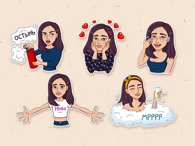 Sticker pack Temnikova summer vibes art cartoon character characterdesign color emotions girl illustration illustrator pose sticker stickerpack vector viber woman
