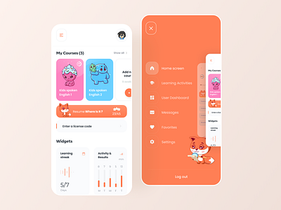 Foxxiz - English Learning App app app design boro cards concept dashboard education app english flat fox home screen illustration interface learning app menu minimal ui ux