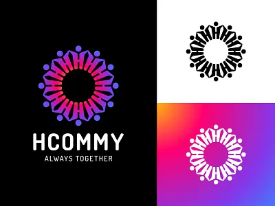 HCOMMY :: Logo agency brand branding communication community connect design h hand insta letter letter h logo logotype man people simple sun team together