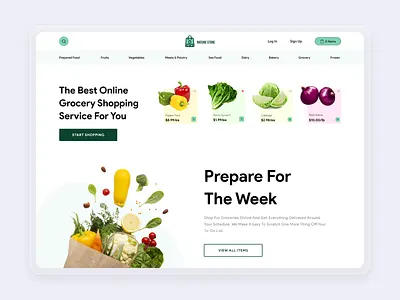 Online Grocery Delivery Homepage adobe xd clean creative design food fruits green grocery landing page offer online store order shopping specindia tracking ui ux vegetables website