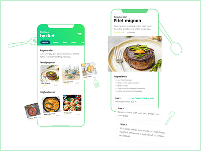 Diet based recipe App app eating exploration figma flat green recipe recipes recipes app ui ux voice