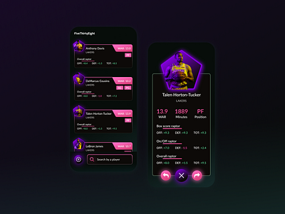 Basketball players cards dark theme deep green design figma mobile pink purple responsive design tables ui usability ux violet web