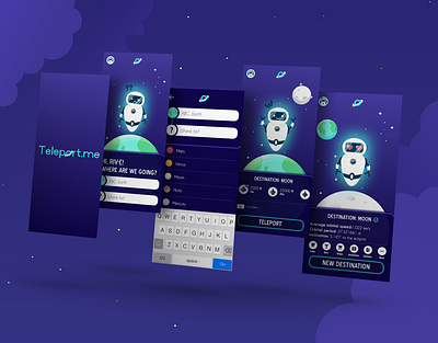 Futuristic Teleportation / Ride-Sharing Mobile App UX/UI Design adobe illustrator adobe photoshop adobe xd app design futuristic illustration mobile mobile app robot robots teleport teleportation ui ux vector