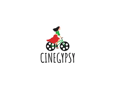 Logo design for Cinegypsy bicycle bicycles black character character design girl green gypsy illustration logo logo design logotype red wheels woman
