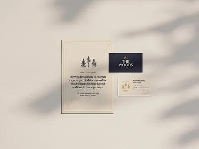 The Woods brand brand design brand identity branding collateral identity design illustration outdoors outdoorsy print the woods treehouse trees