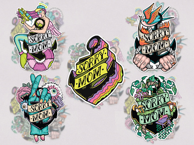 Sorry Mom Sticker Pack design digitalillustration drawing graphicdesign illustration illustration art illustration design illustrator psychedelic sticker sticker design sticker pack tattoo vector vector art vector illustration