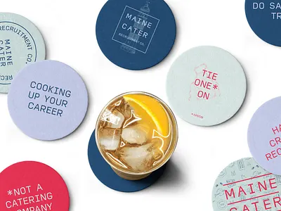 Maine Cater Recruitment branding coaster design hand drawn illustration logo packagedesign restaurant tagline