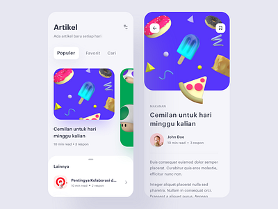 Article App - Exploration 3d article app c4d daily detail exploration food ice cream illustration ios mobile ui pizza ui uidesign userinterface