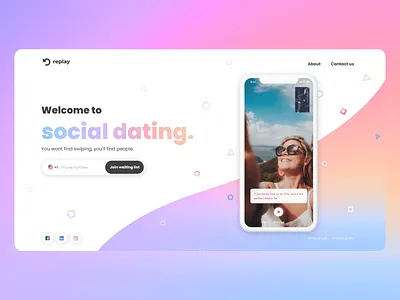 Replay website design app branding clean color dating design landing mobile replay social ui ux web website