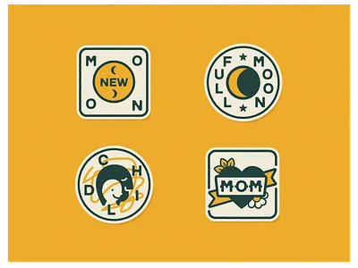 Camp Folk Wellness Merit Badges badges camp child crests heart illustration mom moon patches summer camp wellness