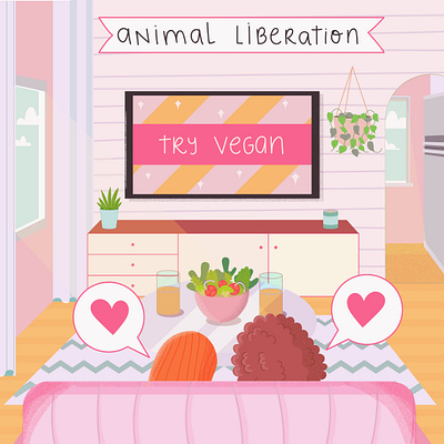 Veganism On TV art artwork design digitalart feminism flat illustration friends girl girl illustration girls illustration illustration art illustrator logo photoshop pink tv vector vegan vegan food