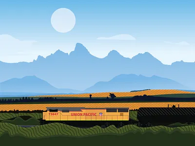 Train adobe adventure design farm idaho illustration label mountains tetons train union pacific utah vector
