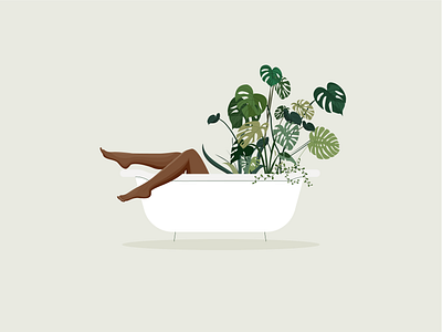 Jungle Bath 🌿 art bath boho girl character illustration illustration art illustrator nature plant illustration plants tropical leaves urban vector