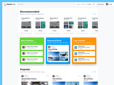 EarthToday - Explore (Desktop approach) cards decks desktop discovery explore explore page grouped guidance information hierarchy layout sections user interface visual design visual designs web app