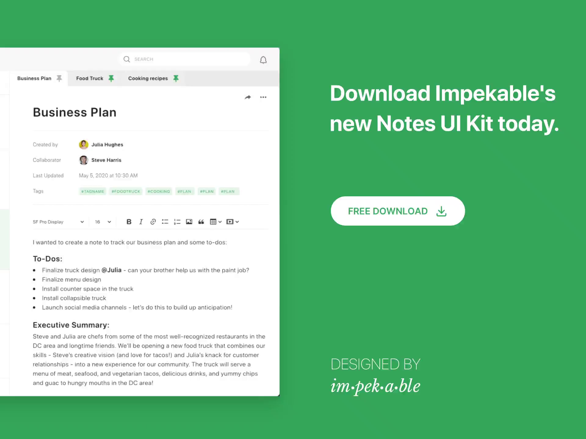 Example of Notes App UI Kit for Adobe XD
