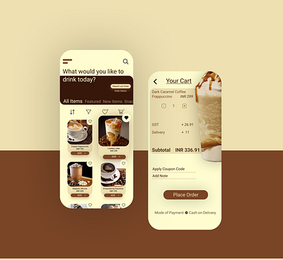 Coffee Ordering App app concept application beginner branding coffee coffee delivery coffee shop color palette delivery app delivery service designer portfolio figma mocha palette ui ui design user experience design user interface ux vector