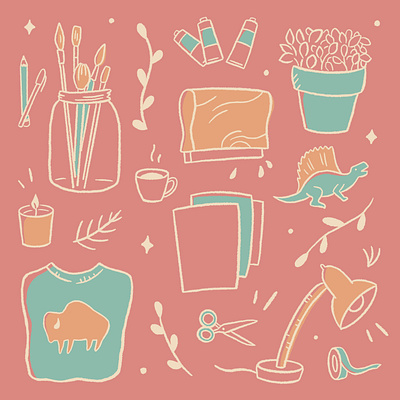 Stuff in my art studio art dinosaur drawing hand drawn illustration procreate procreate art
