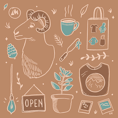 Stuff inside Little Mountain Print Shoppe art drawing hand drawn illustration procreate procreate art