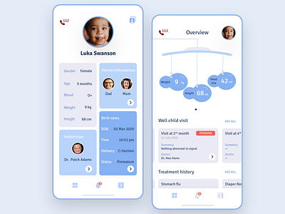 Baby health record - Concept app app baby app baby growth babycare blue cloud design health app health record mobile ui monitor ui ux